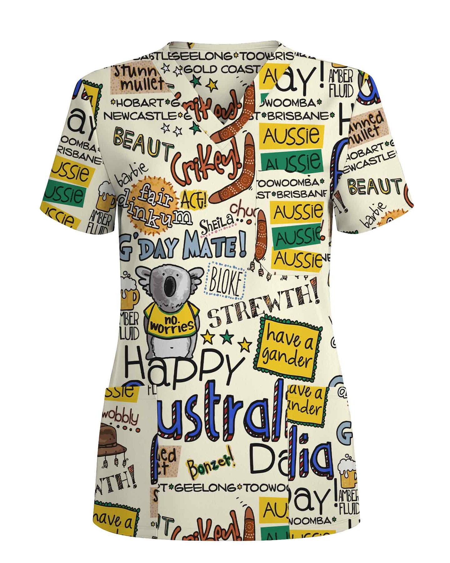 Happy Australia Day Graphic Scrub Top - Scrubloop