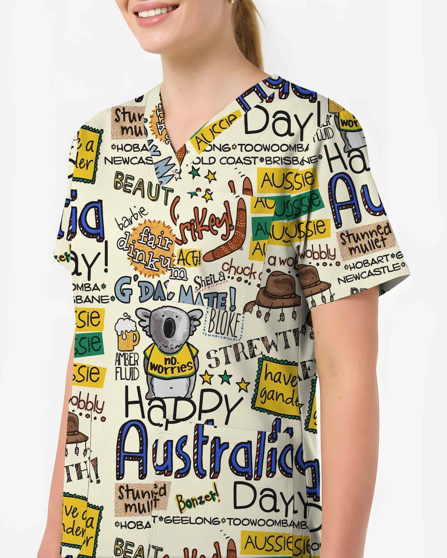 Happy Australia Day Graphic Scrub Top - Scrubloop