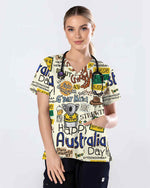 Happy Australia Day Graphic Scrub Top - Scrubloop