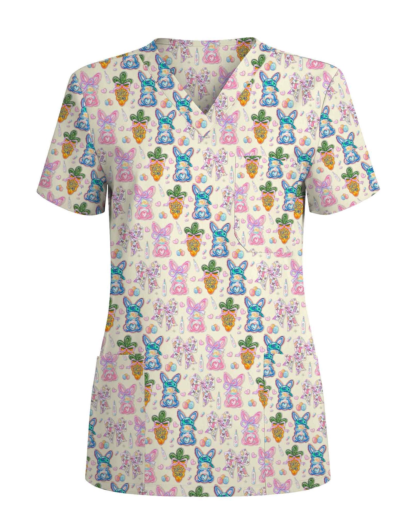 Happy Easter Carrot Nursing Scrub Top - Scrubloop