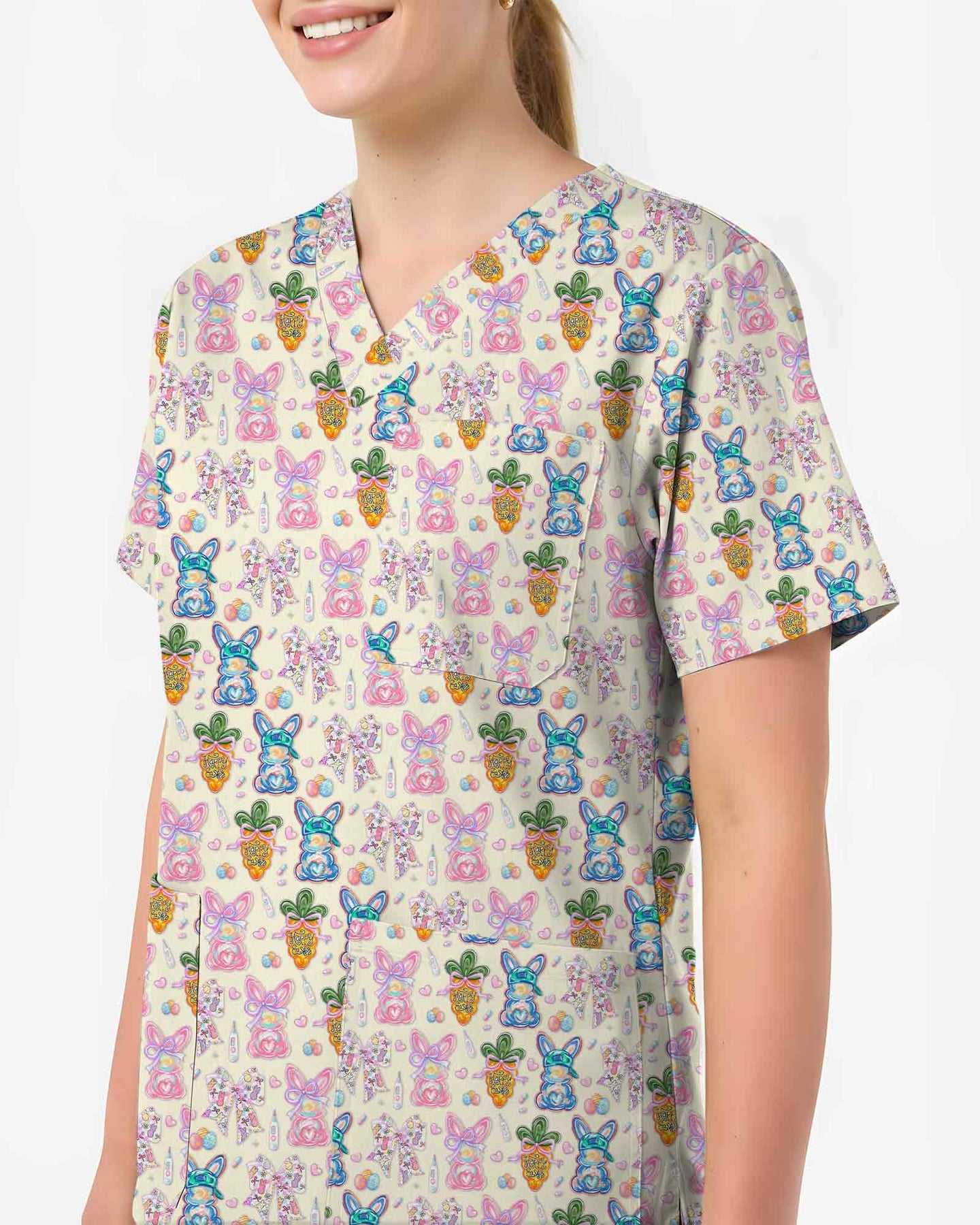Happy Easter Carrot Nursing Scrub Top - Scrubloop