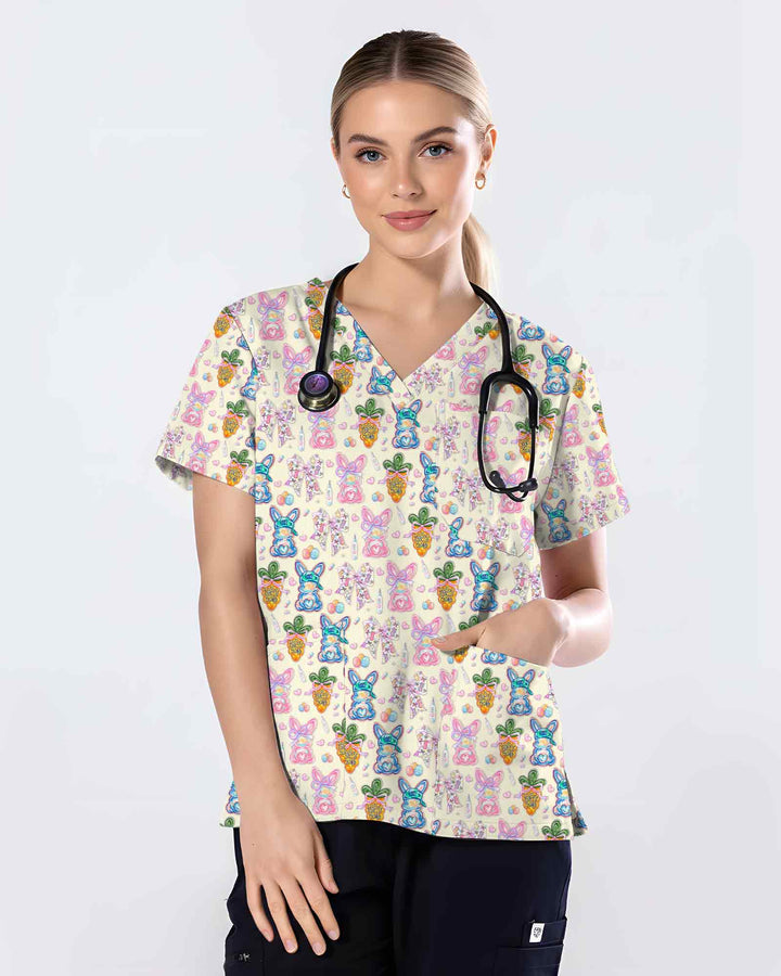 Happy Easter Carrot Nursing Scrub Top