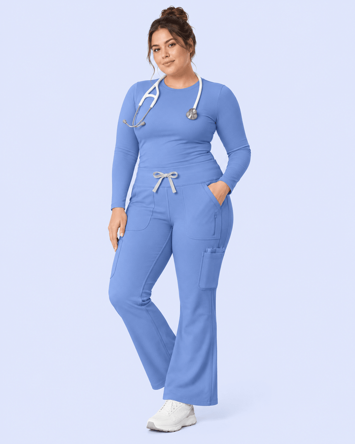 High-Rise Flare Scrub Legging Big Size Ceil Blue