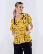 Honey Bee Cheerful Garden Buzz Women Scrub Top - Scrubloop