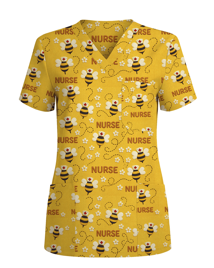 Honey Bee Cheerful Garden Buzz Women Scrub Top