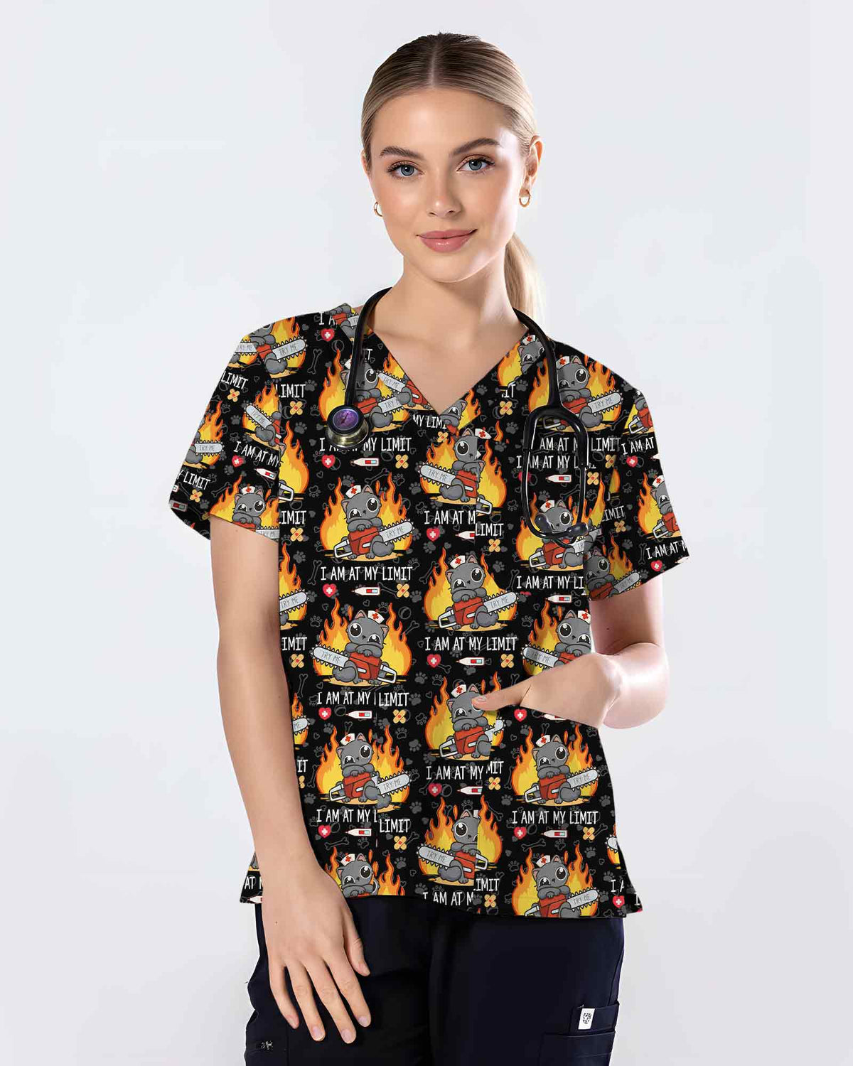 I Am At My Limit Cat Scrub Top - Scrubloop