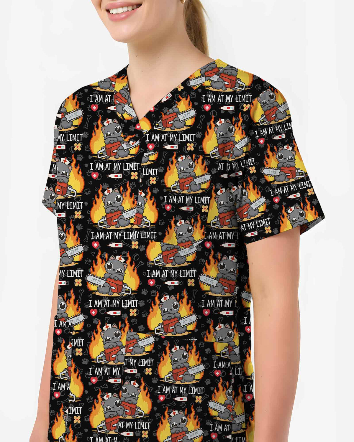 I Am At My Limit Cat Scrub Top - Scrubloop