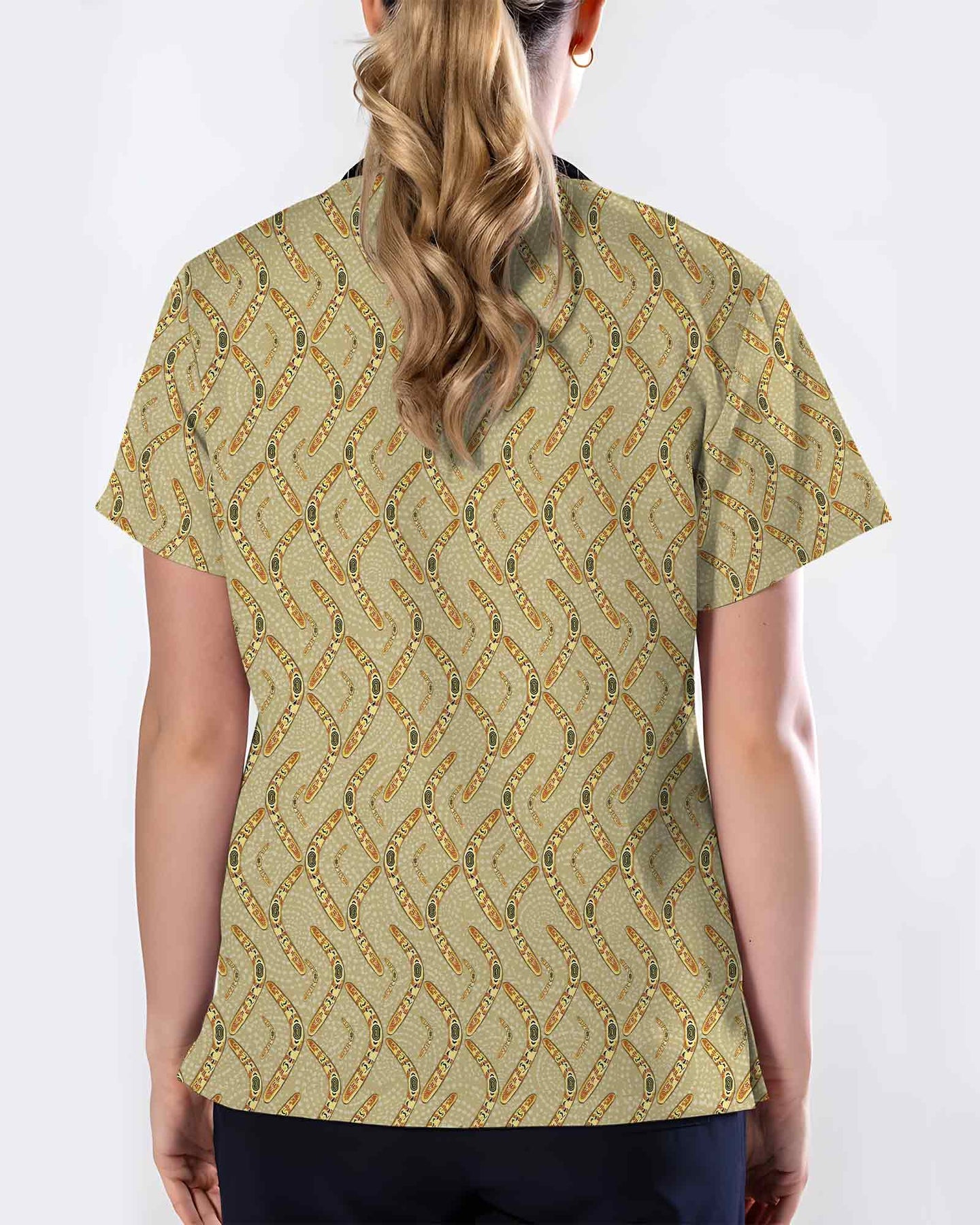 Indigenous Boomerang Art Medical Scrub Top - Scrubloop