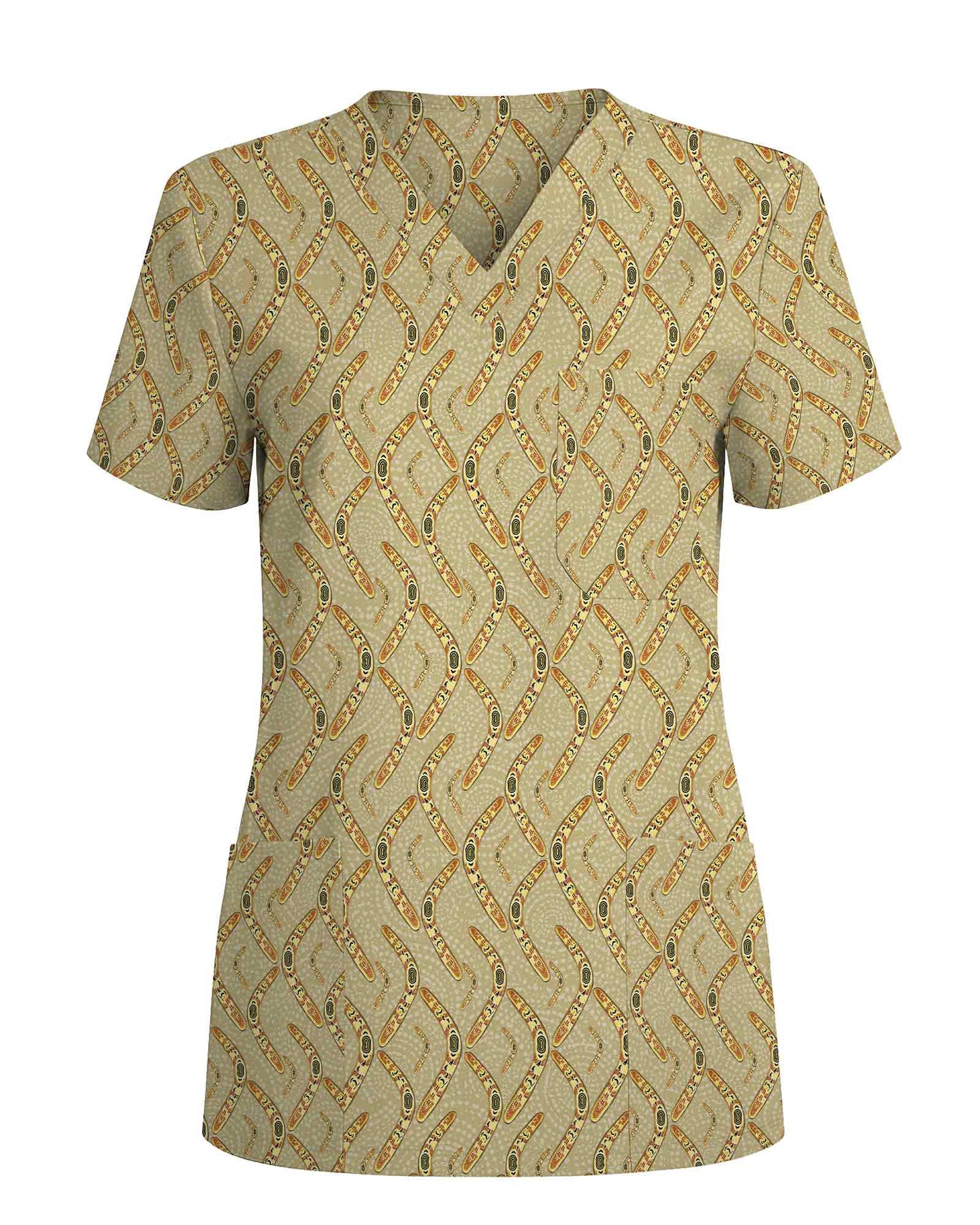 Indigenous Boomerang Art Medical Scrub Top - Scrubloop