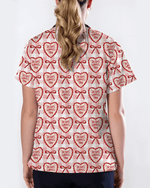 Jesus Loves You Heart Bow Nursing Scrub Top - Scrubloop