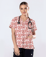 Jesus Loves You Heart Bow Nursing Scrub Top - Scrubloop