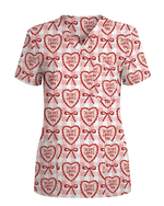 Jesus Loves You Heart Bow Nursing Scrub Top - Scrubloop