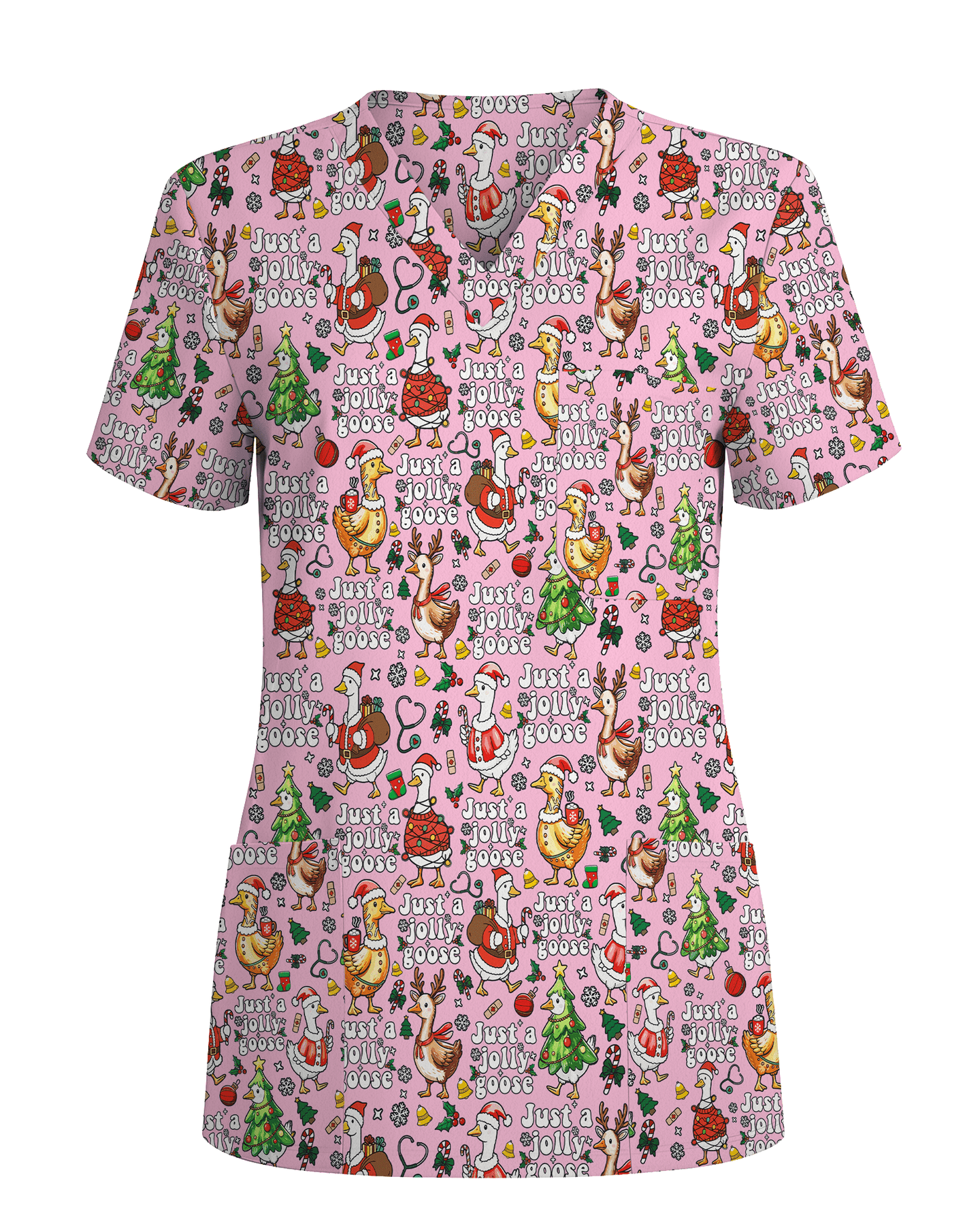 Just A Jolly Goose Christmas Holiday Nursing Scrub Top - Scrubloop