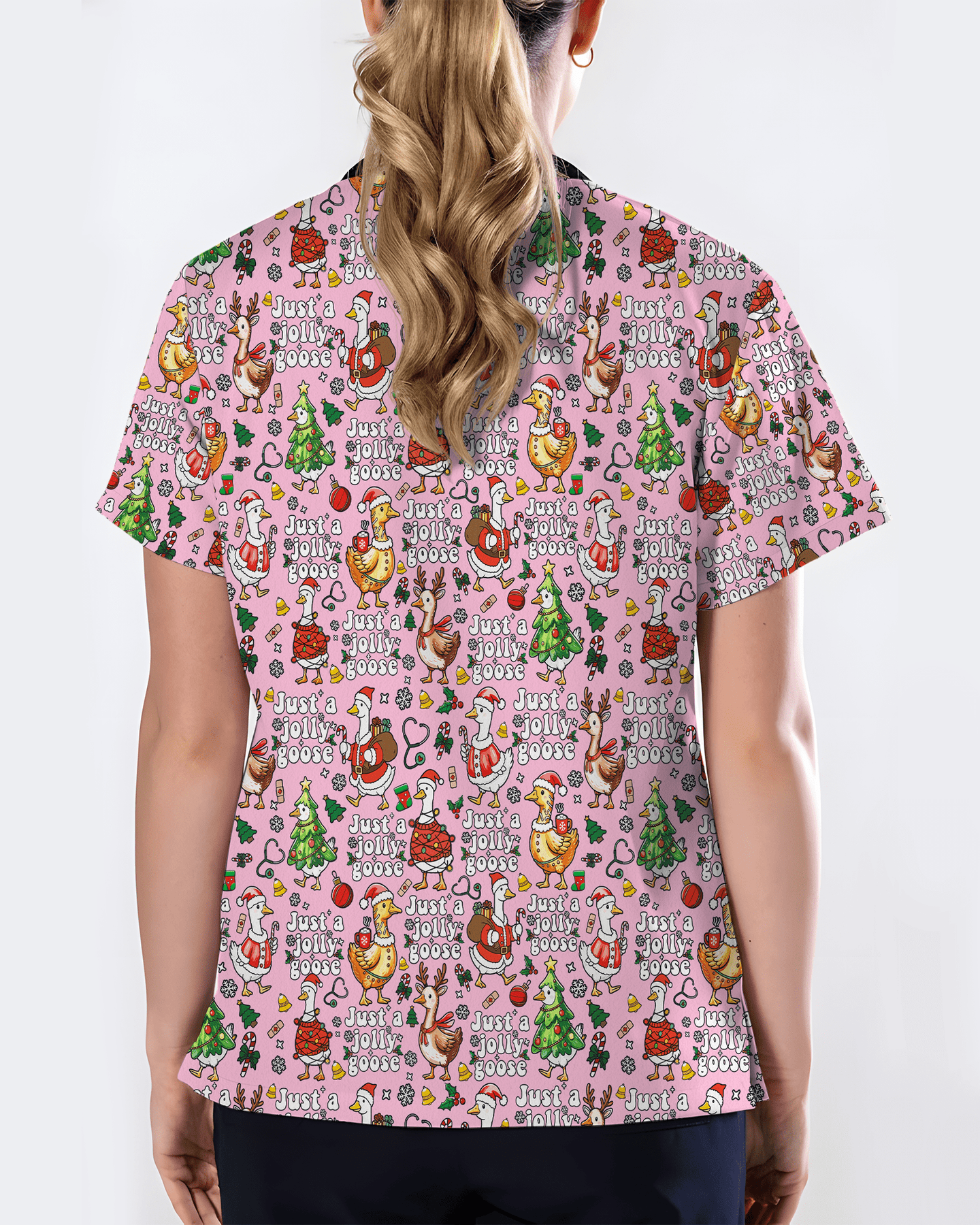 Just A Jolly Goose Christmas Holiday Nursing Scrub Top - Scrubloop