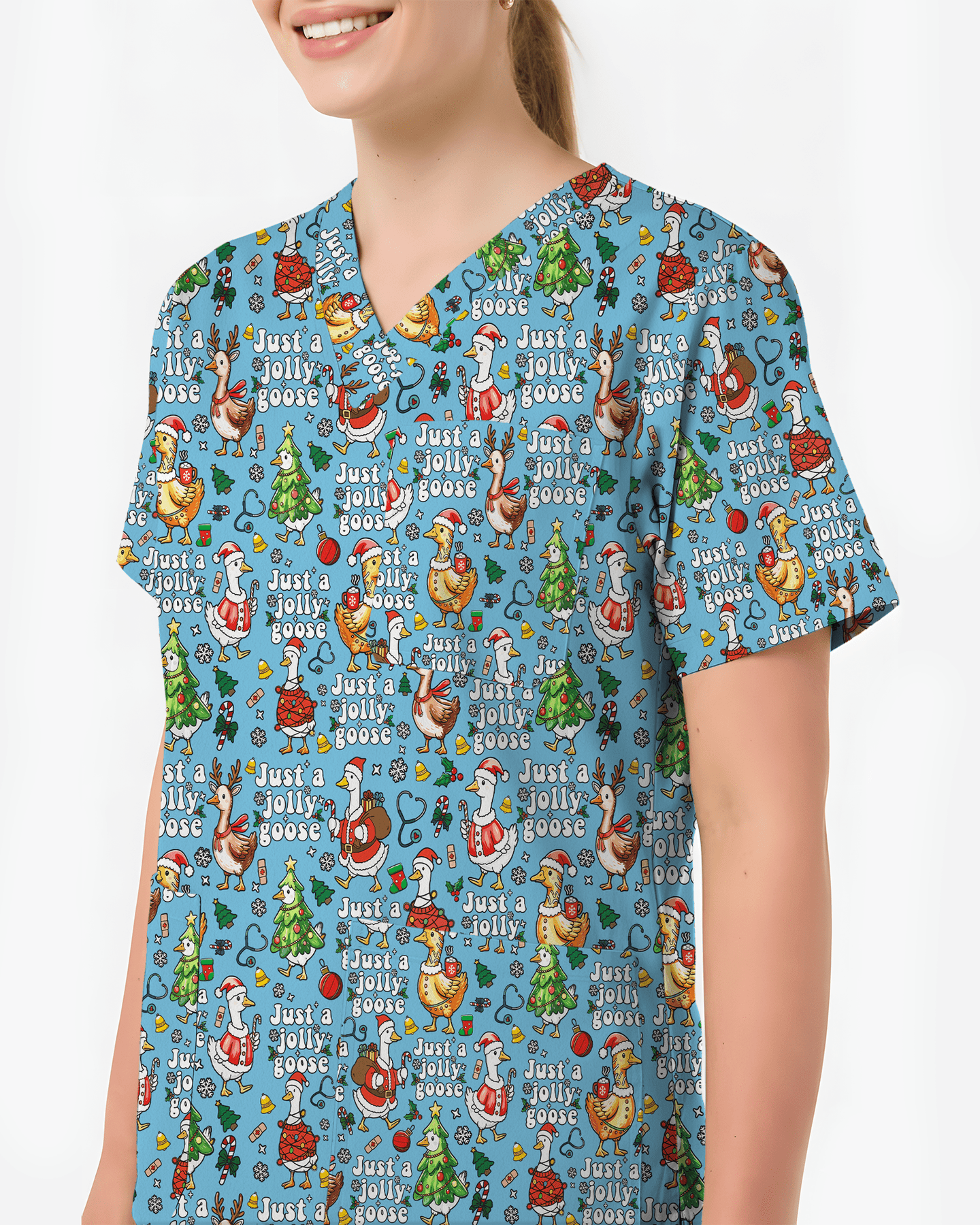 Just A Jolly Goose Christmas Holiday Nursing Scrub Top - Scrubloop
