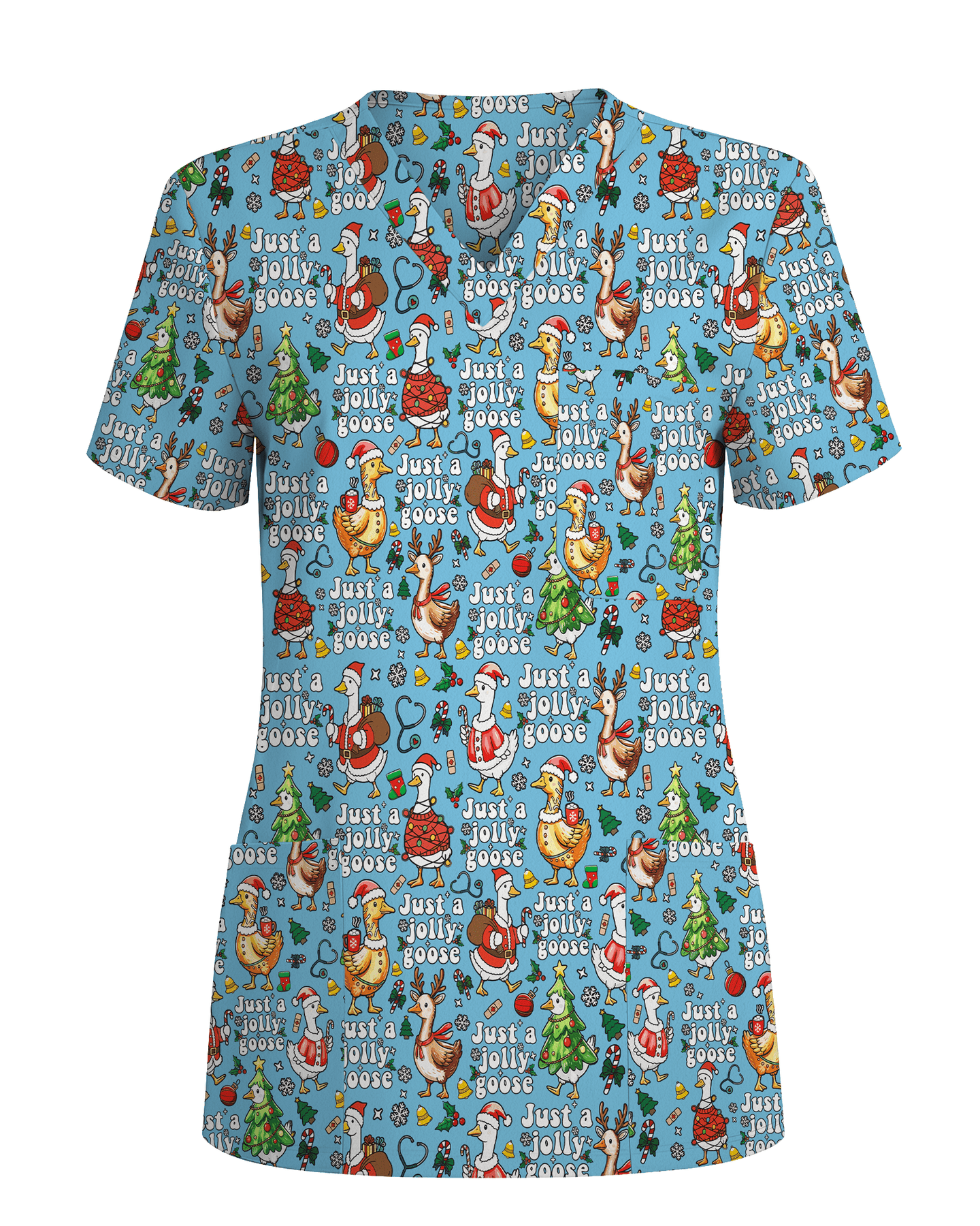 Just A Jolly Goose Christmas Holiday Nursing Scrub Top - Scrubloop