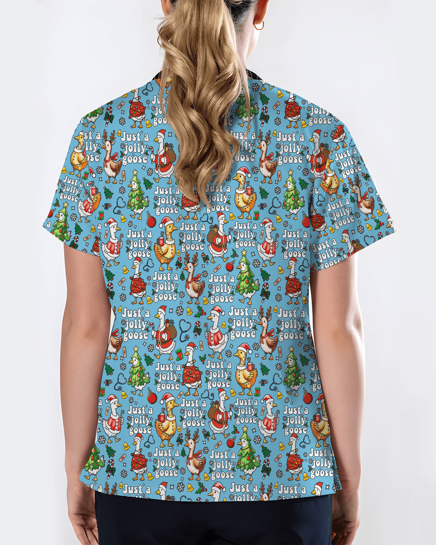 Just A Jolly Goose Christmas Holiday Nursing Scrub Top - Scrubloop
