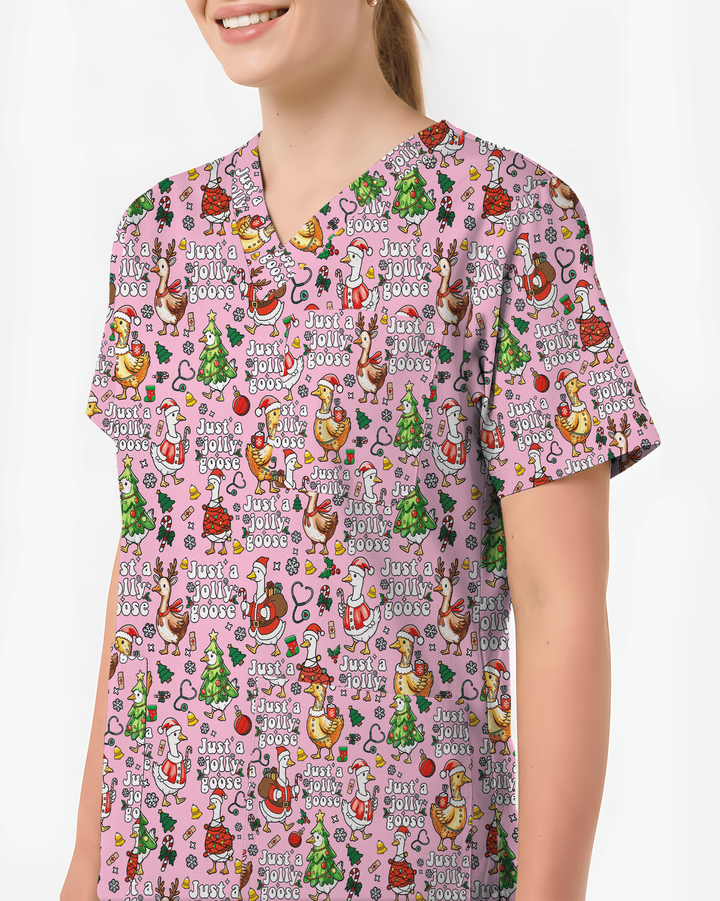 Just A Jolly Goose Christmas Holiday Nursing Scrub Top - Scrubloop