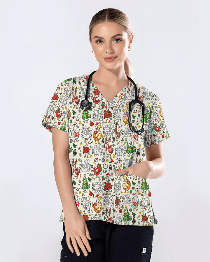 Just A Jolly Goose Christmas Holiday Nursing Scrub Top