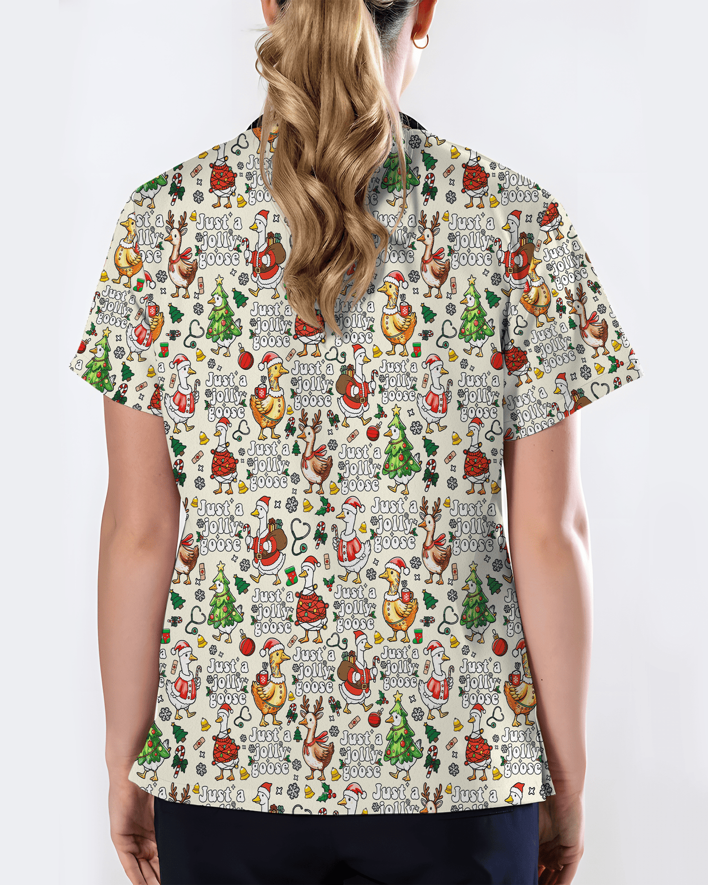 Just A Jolly Goose Christmas Holiday Nursing Scrub Top - Scrubloop