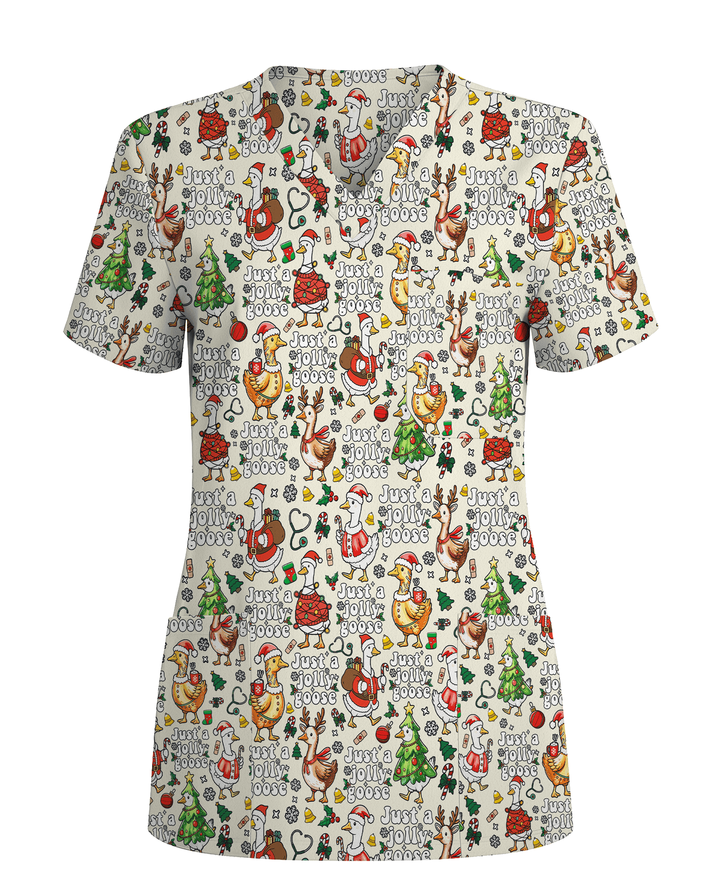 Just A Jolly Goose Christmas Holiday Nursing Scrub Top - Scrubloop