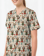 Knit Puppy Love Christmas Holiday Nursing Scrub Top - Scrubloop