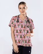 Knit Puppy Love Christmas Holiday Nursing Scrub Top - Scrubloop