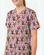 Knit Puppy Love Christmas Holiday Nursing Scrub Top - Scrubloop