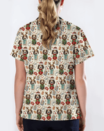 Knit Puppy Love Christmas Holiday Nursing Scrub Top - Scrubloop