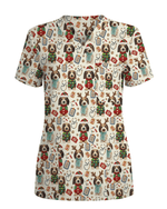 Knit Puppy Love Christmas Holiday Nursing Scrub Top - Scrubloop