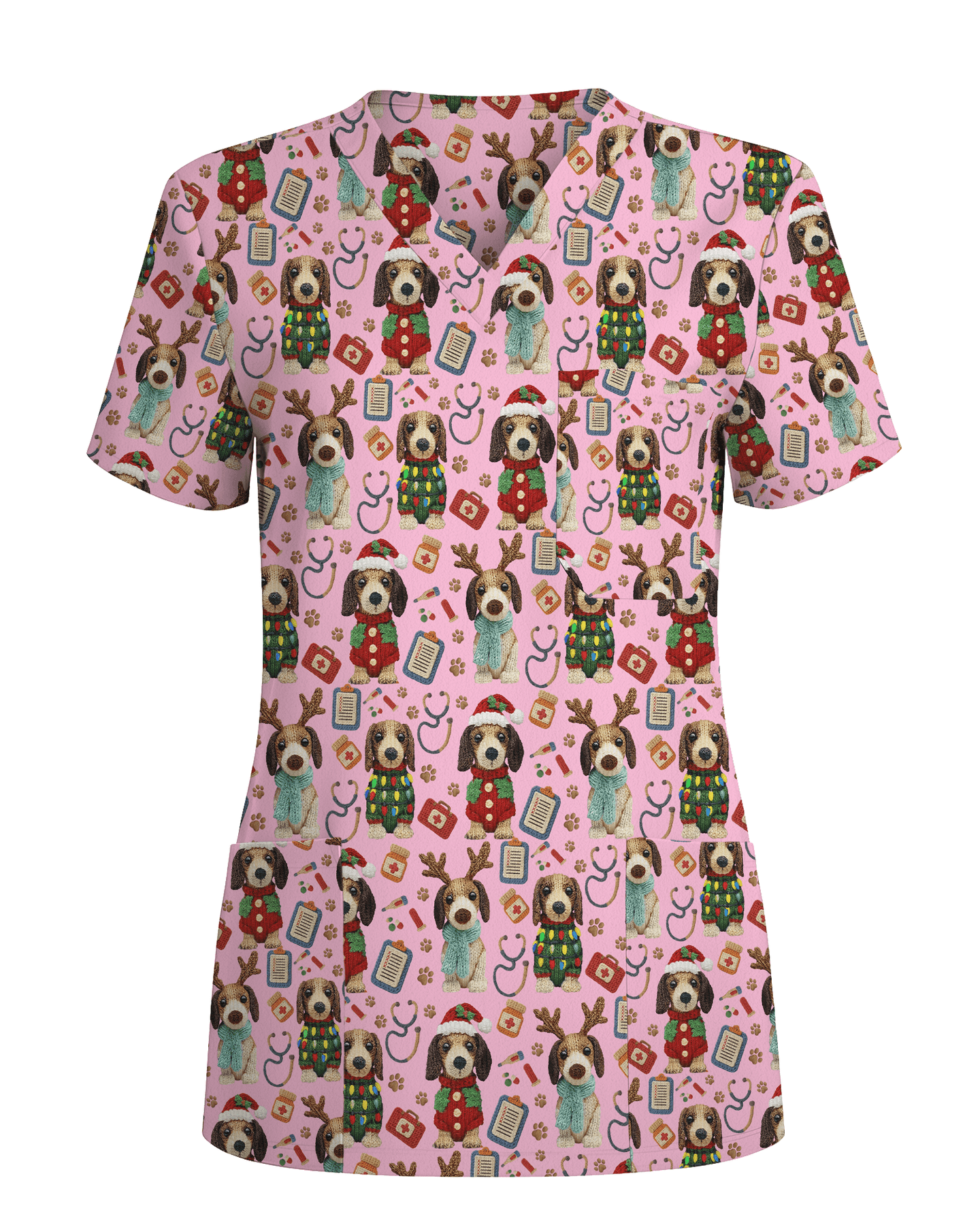 Knit Puppy Love Christmas Holiday Nursing Scrub Top - Scrubloop