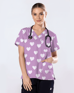 Lavender Love Soft Floral Serenity Glow Women Scrub Top - Scrubloop