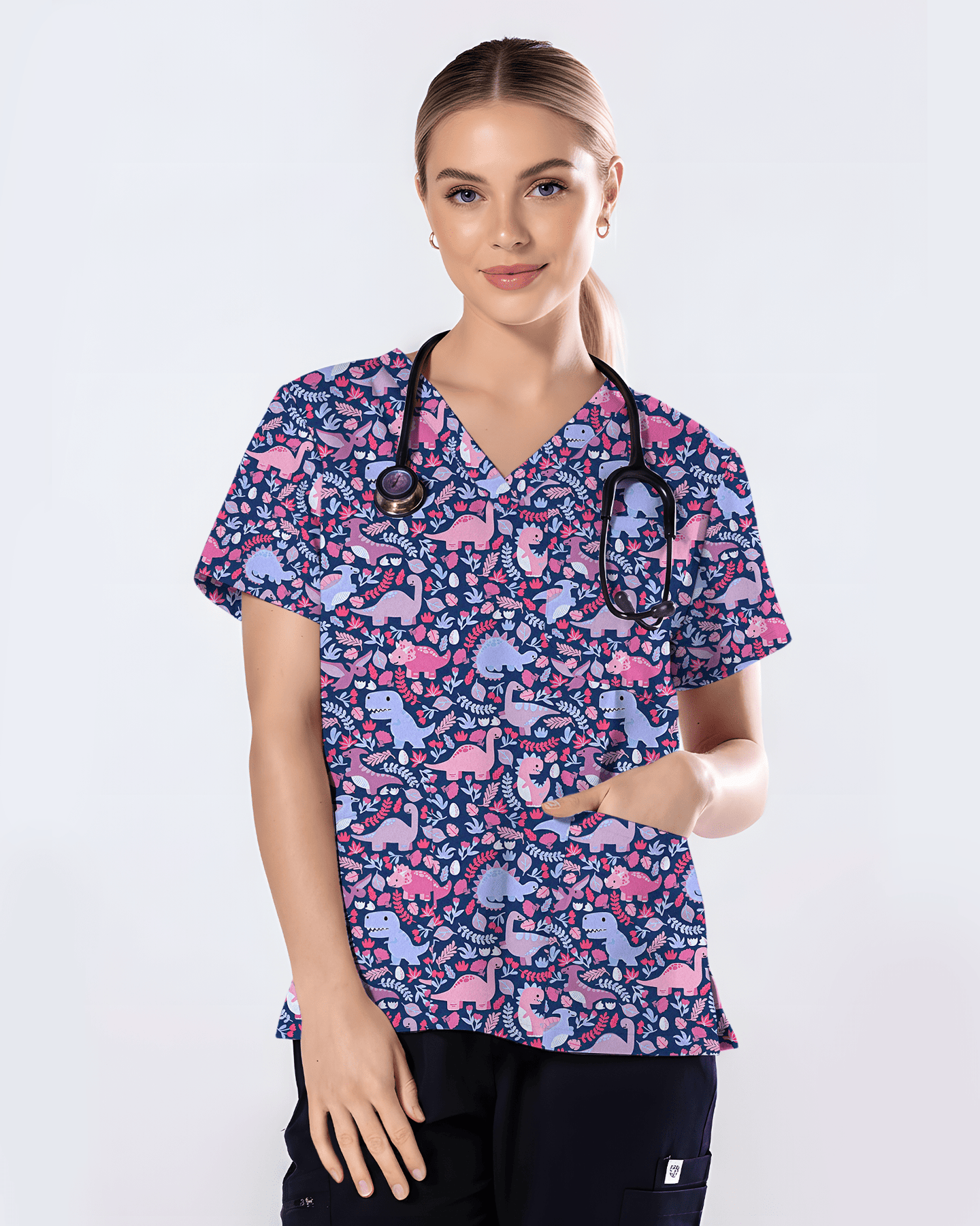 Little Dino Dreams Women Scrub Top - Scrubloop