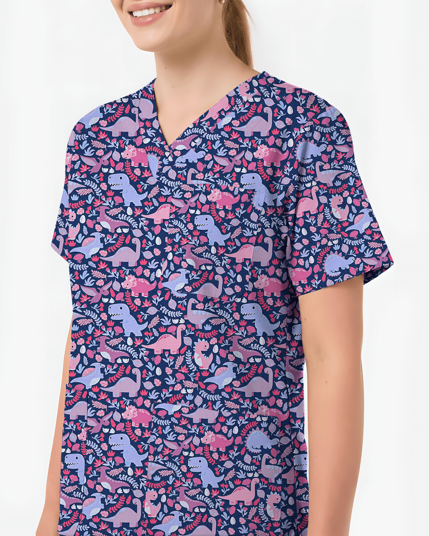 Little Dino Dreams Women Scrub Top - Scrubloop
