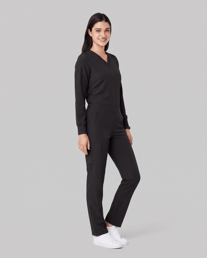 Long-Sleeve 6-Pocket V-neck Top Black