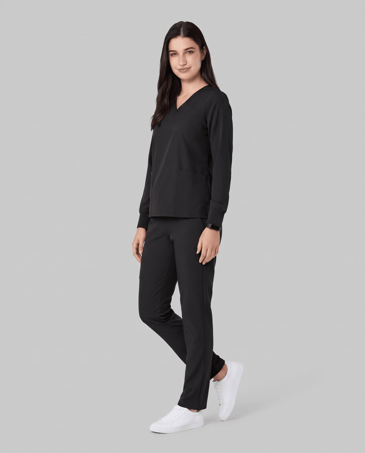 Long-Sleeve 6-Pocket V-neck Top Black