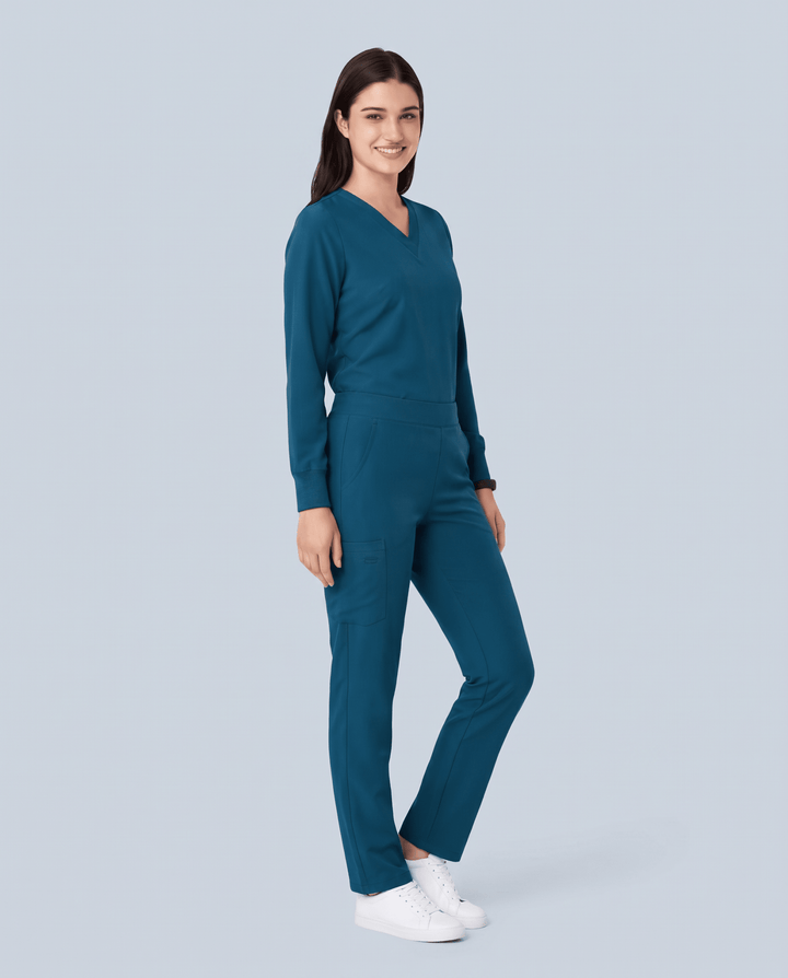 Long-Sleeve 6-Pocket V-neck Top Caribbean Blue