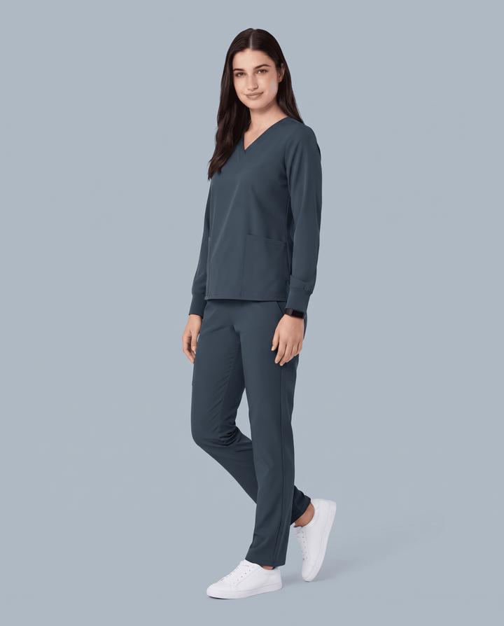 Long-Sleeve 6-Pocket V-neck Top Dark Harbor