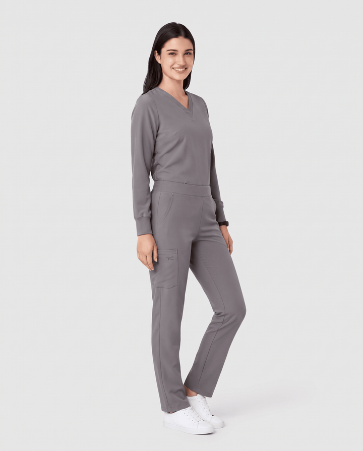 Long-Sleeve 6-Pocket V-neck Top Heather Gray