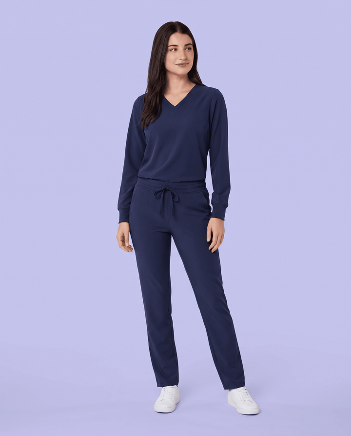 Long-Sleeve 6-Pocket V-neck Top Navy