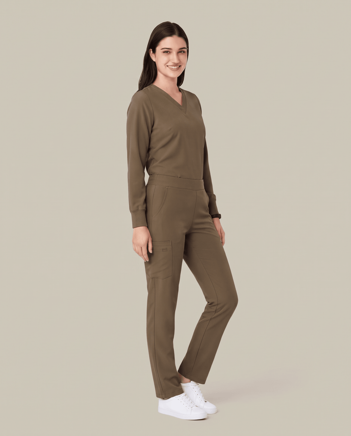 Long-Sleeve 6-Pocket V-neck Top Olive