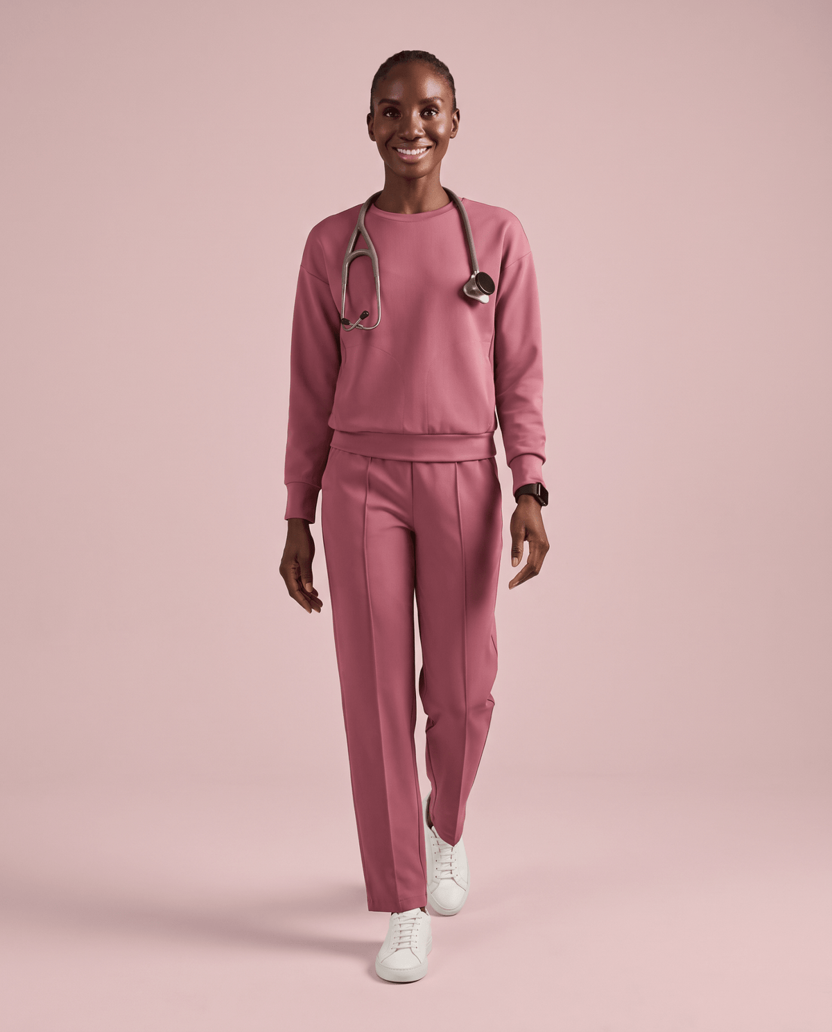 Long-Sleeve Crew-Neck Top Mauve - Scrubloop