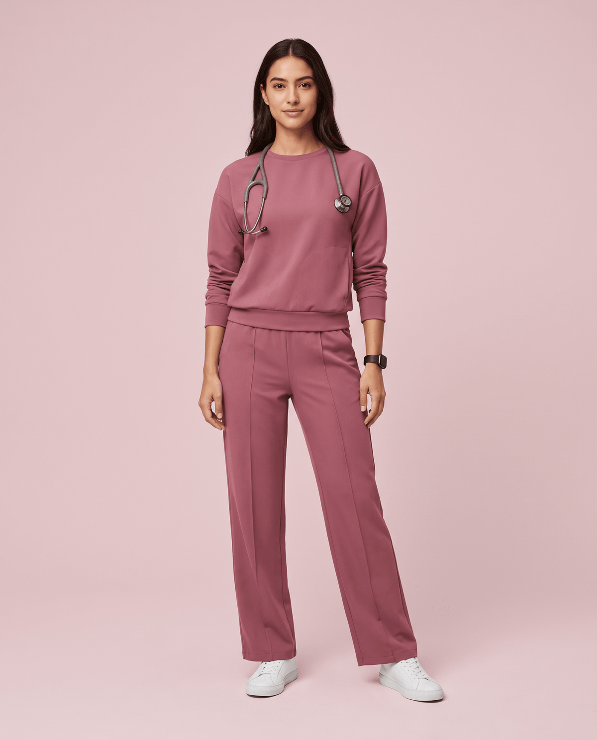 Long-Sleeve Crew-Neck Top Mauve - Scrubloop