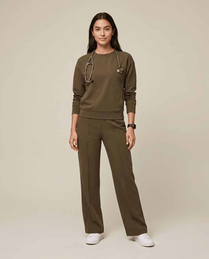 Long-Sleeve Crew-Neck Top Olive