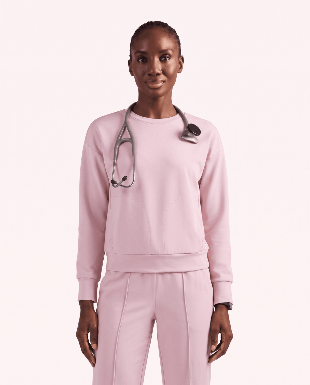Long-Sleeve Crew-Neck Top Rose Quartz - Scrubloop