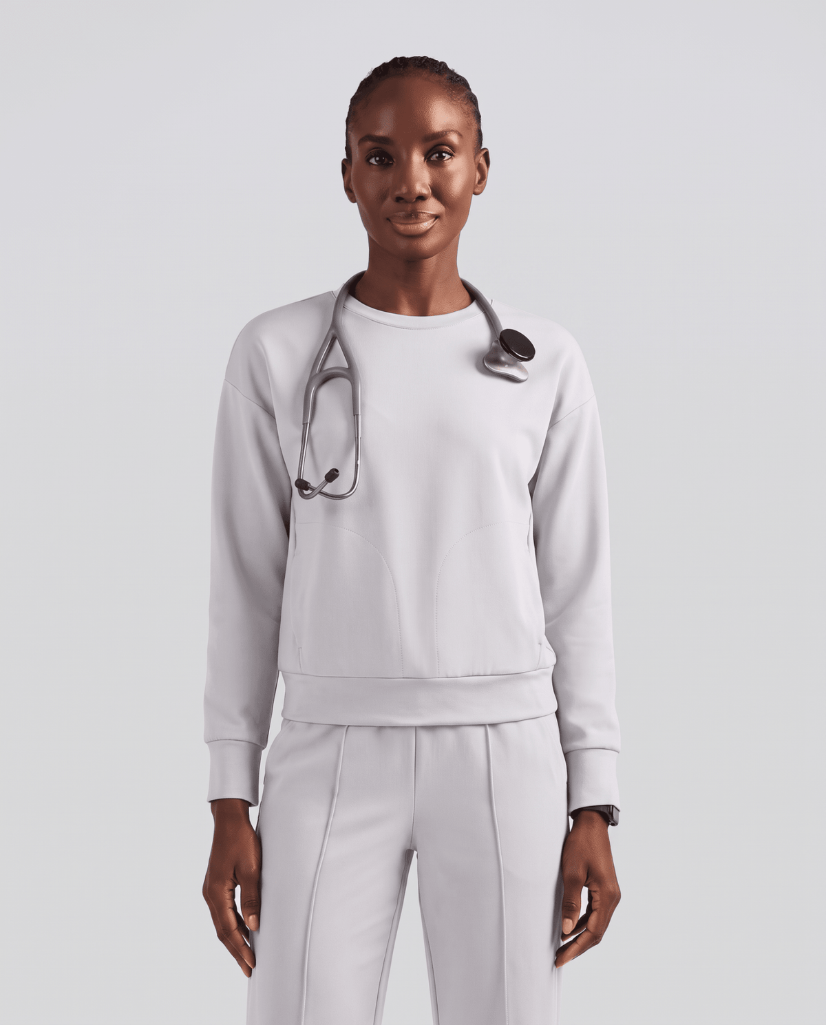 Long-Sleeve Crew-Neck Top White - Scrubloop