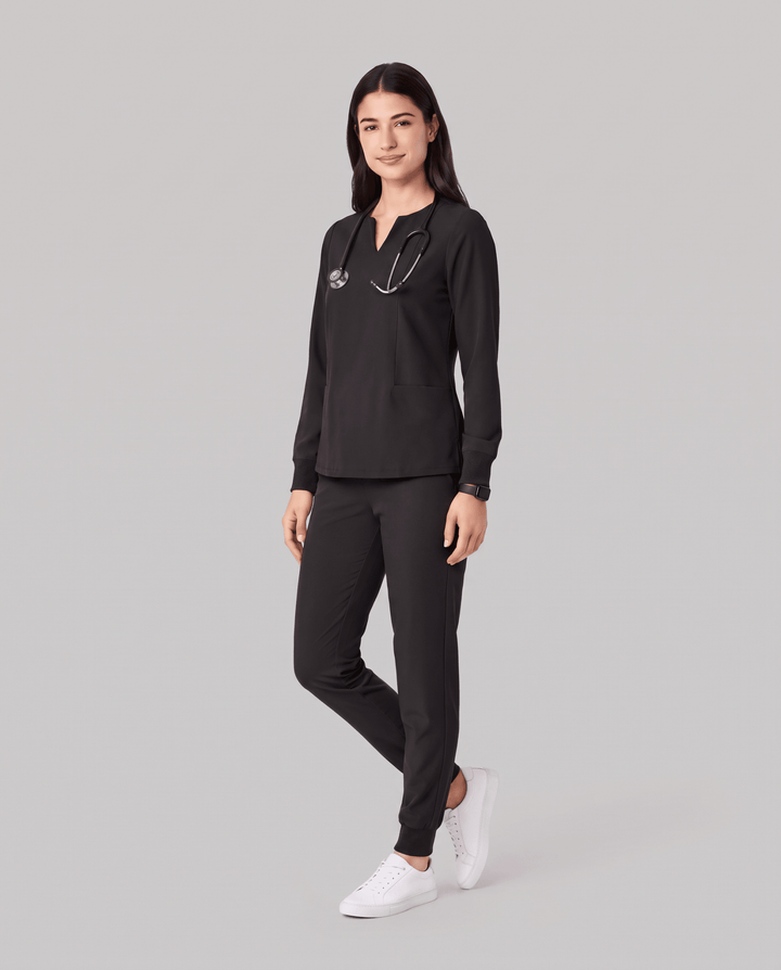 Long-Sleeve Notch Neck Top Black
