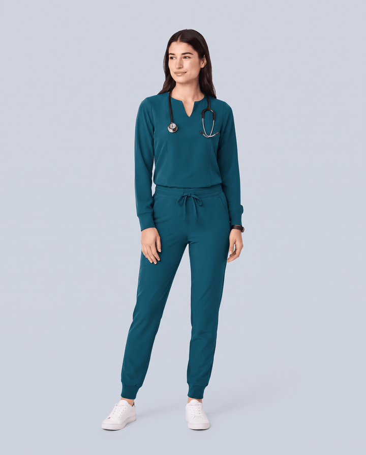 Long-Sleeve Notch Neck Top Caribbean Blue