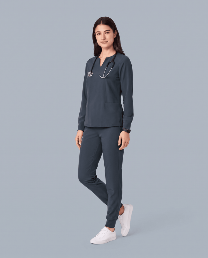 Long-Sleeve Notch Neck Top Dark Harbor
