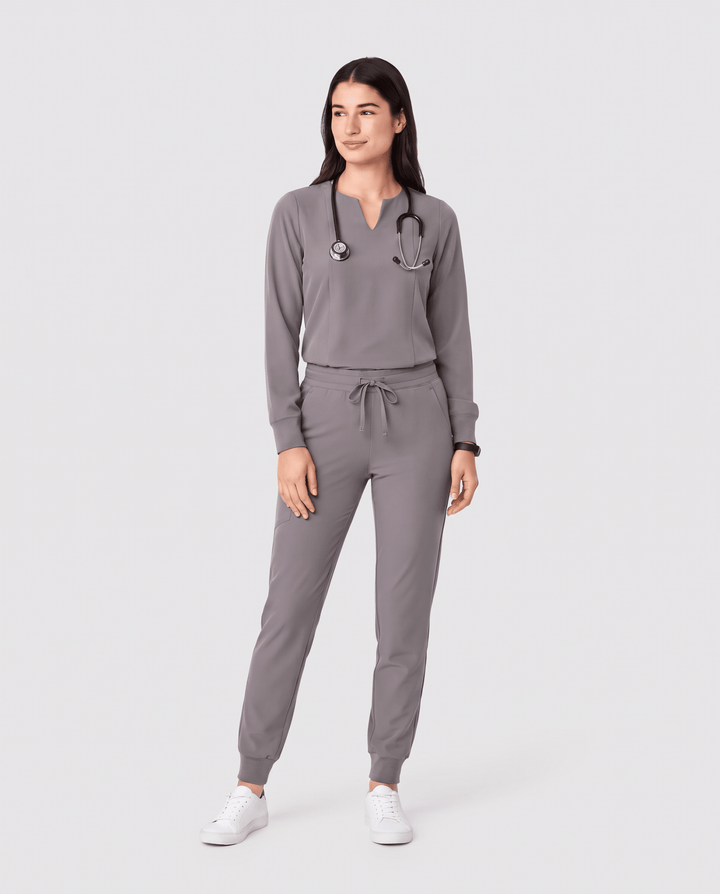 Long-Sleeve Notch Neck Top Heather Gray